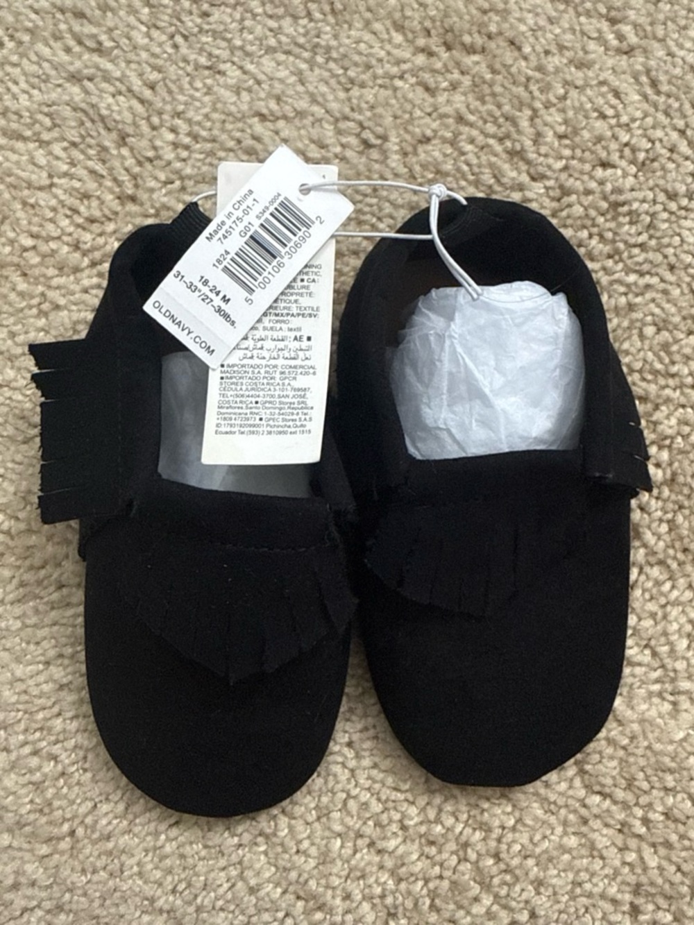 Old Navy Kids Black Fringe Moccasins - Soft Slip-On Style